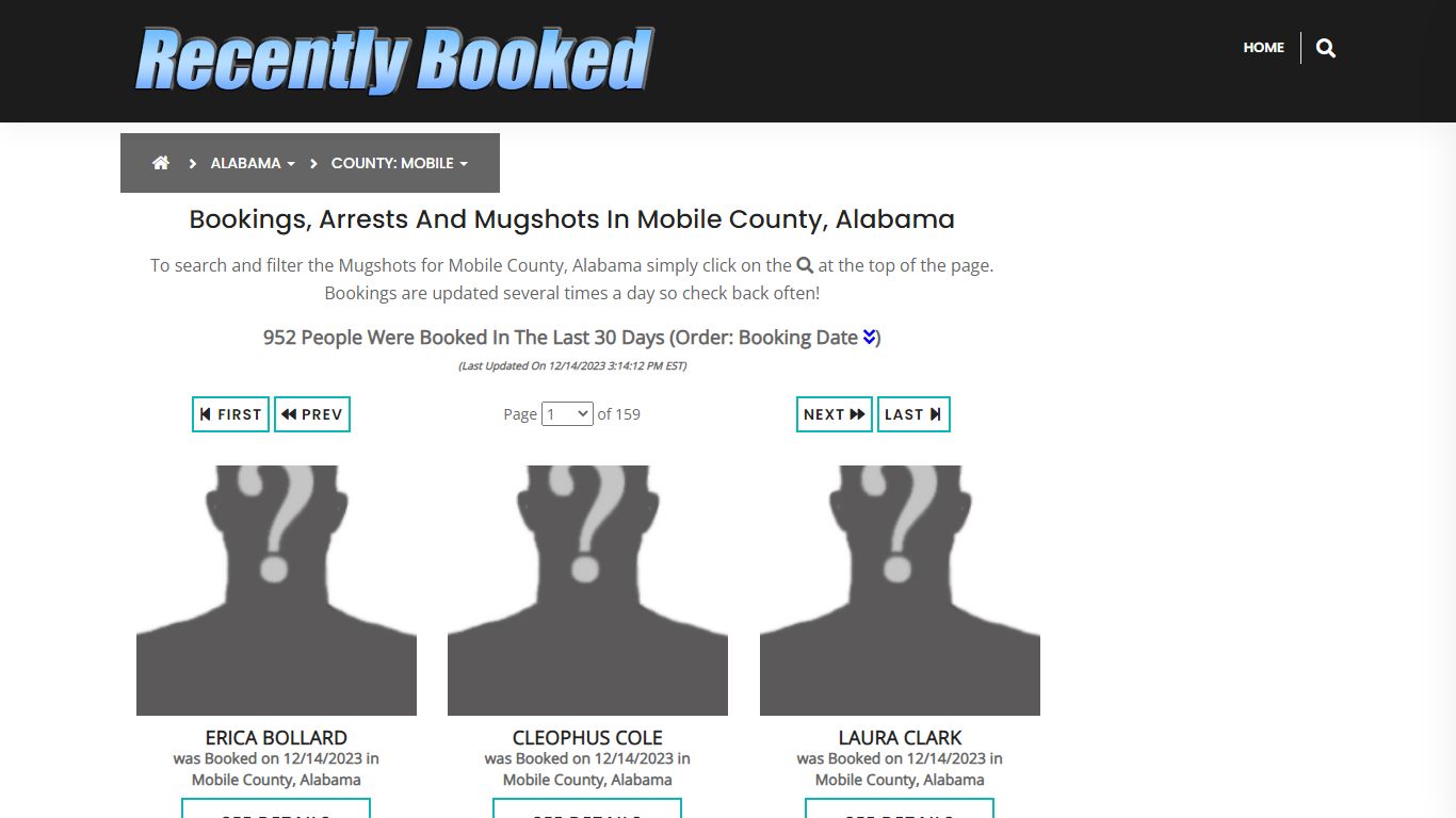 Recent bookings, Arrests, Mugshots in Mobile County, Alabama